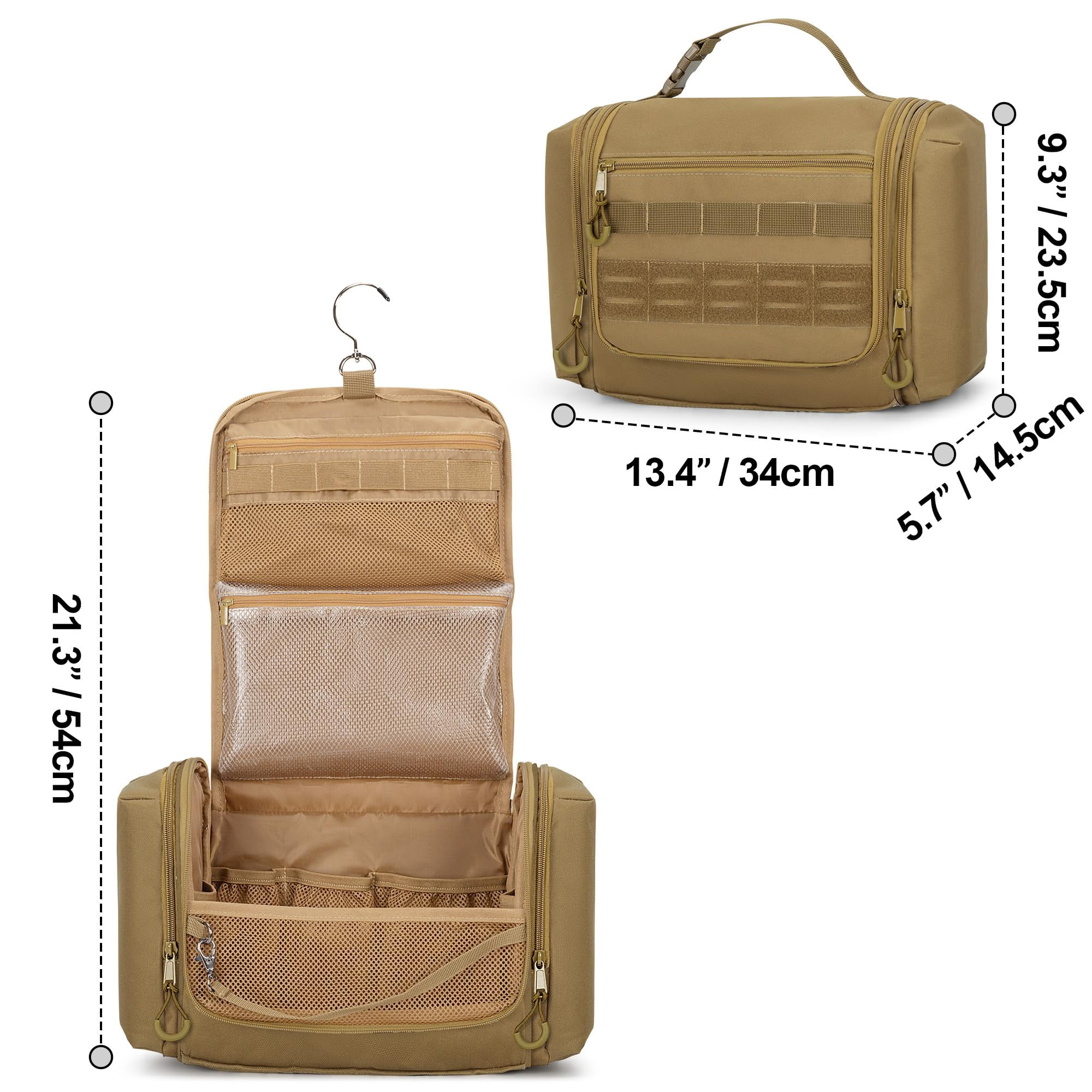 Toiletry Travel Bag For Men  Hanging Dopp Kit Hygiene Shower Organizer With Hook Toiletries And Shaving Care Khaki (empty Bag)