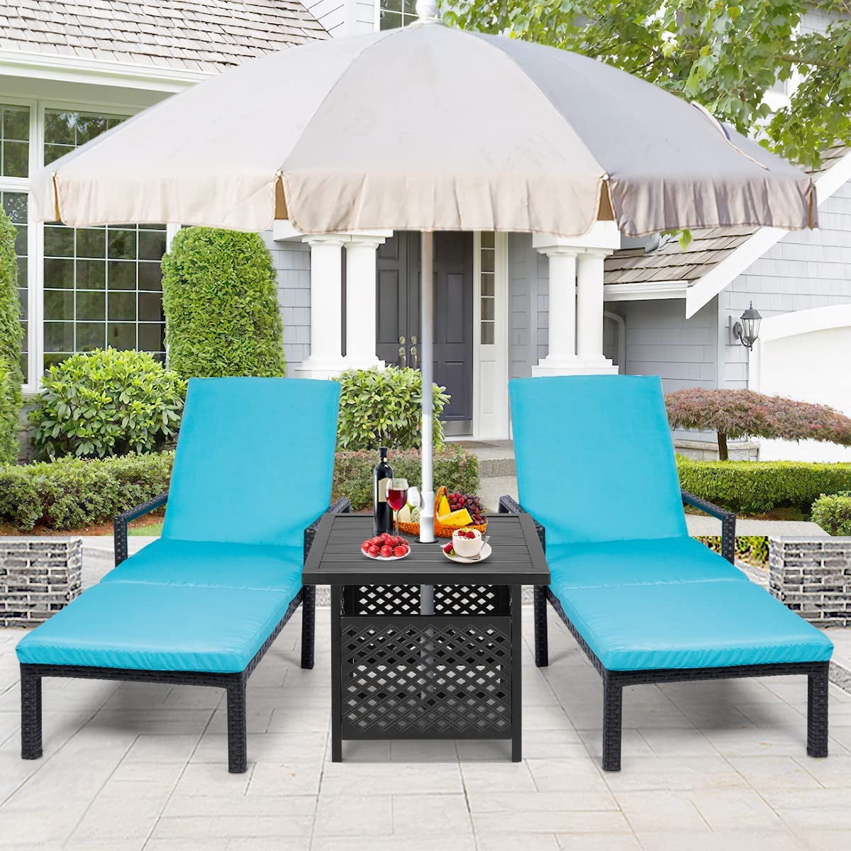 AECOJOY Patio Table Umbrella Base, Outdoor Metal Bistro Table Stand with Umbrella Hole