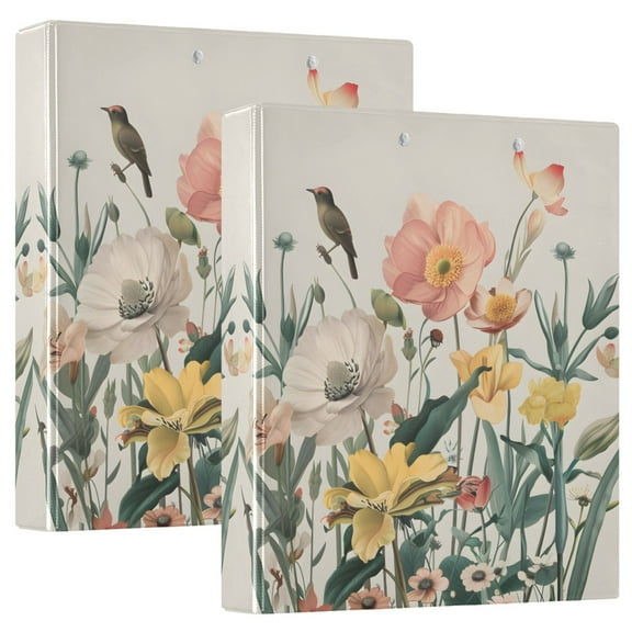 Flowers with Bird Hardcover 3 Ring Binder 1.5” Round Rings Binder Organizer Letter Size Paper Pockets School Office Supplies