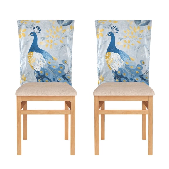WOBOGO Watercolor Blue Peacock Dining Room Chair Covers 2 Pieces Super Fit Elastic Fiber Removable Washable Protective Cover