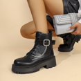thumbnail image 4 of FRSASU Women's Buckle Chain Decor Platform Chunky Heel Boots Side Zipper Lace Up Non Slip Ankle Boots Black, 4 of 9