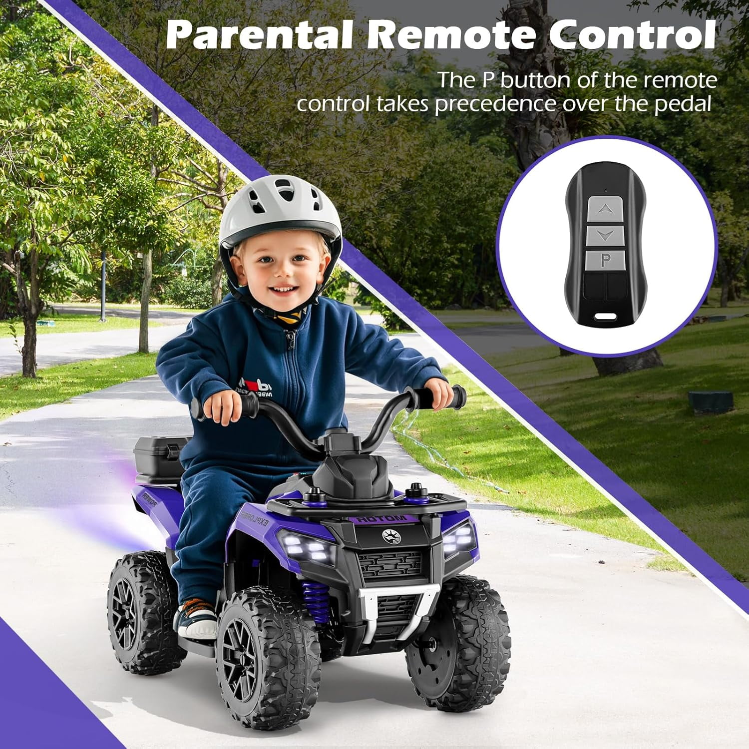 OLAKIDS Kids ATV with Spray Function, Remote Control, Storage Trunk, 6V Electric Toddler Ride on Toy