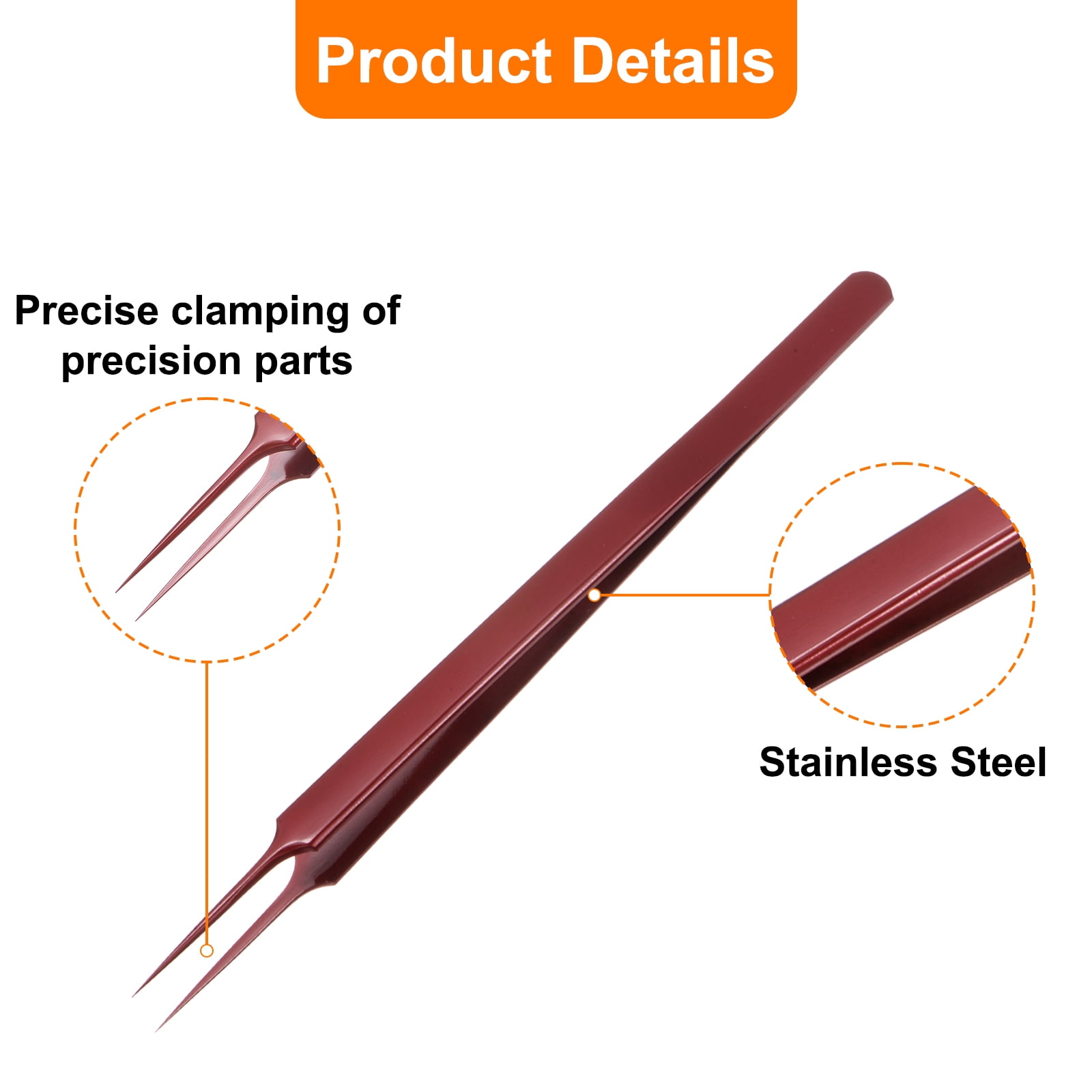 10pcs Stainless Steel Precision Tweezers 6.3" Long Handle Pointed Tip Tweezers for Craft Laboratory, Red