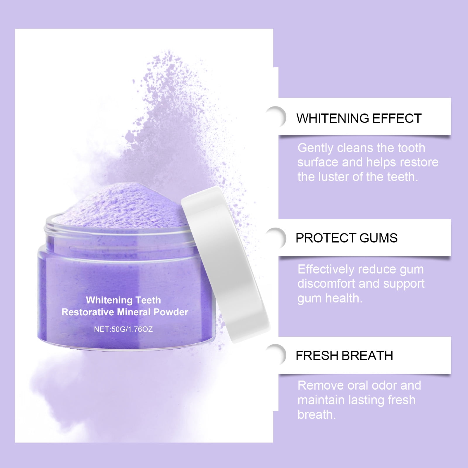 Alvantor Teeth Whitening Powder - Purple Tone Corrector for Stain Removal, Fresh Breath, 1.76oz