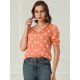 thumbnail image 3 of Allegra K Blusa Cuello V Estampado De Lunares Botón Abajo Camisa De Manga Abullonada Para Mujeres Naranja S, 3 of 6