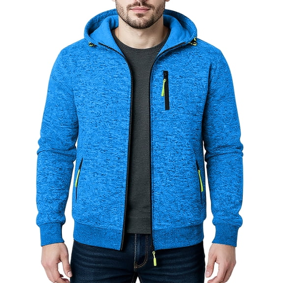 WTOBBY Men's Solid Color Zipper Jacket, Casual Retro Long Sleeve Cardigan Coat, Lightweight Outdoor Sports Wear for Daily Use and Street Fashion,Blue L
