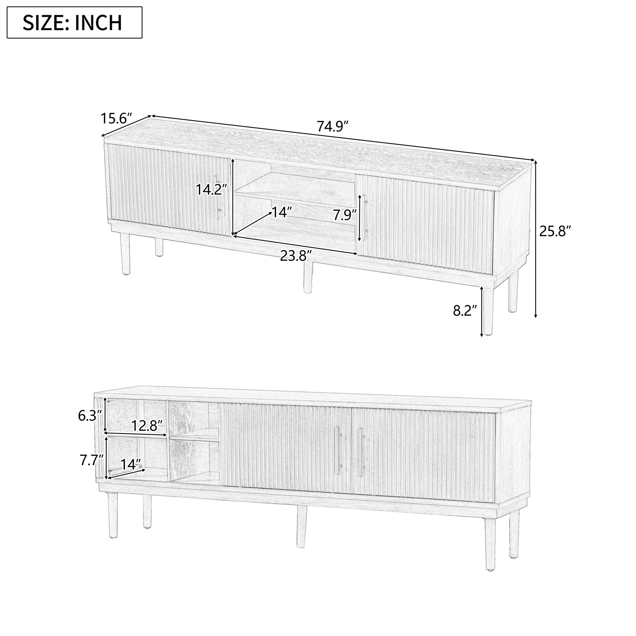 Christopher Knight Home Minimalist TV Stand For TVs up to 80" with 2 Vertical Striped Sliding Doors, Brown