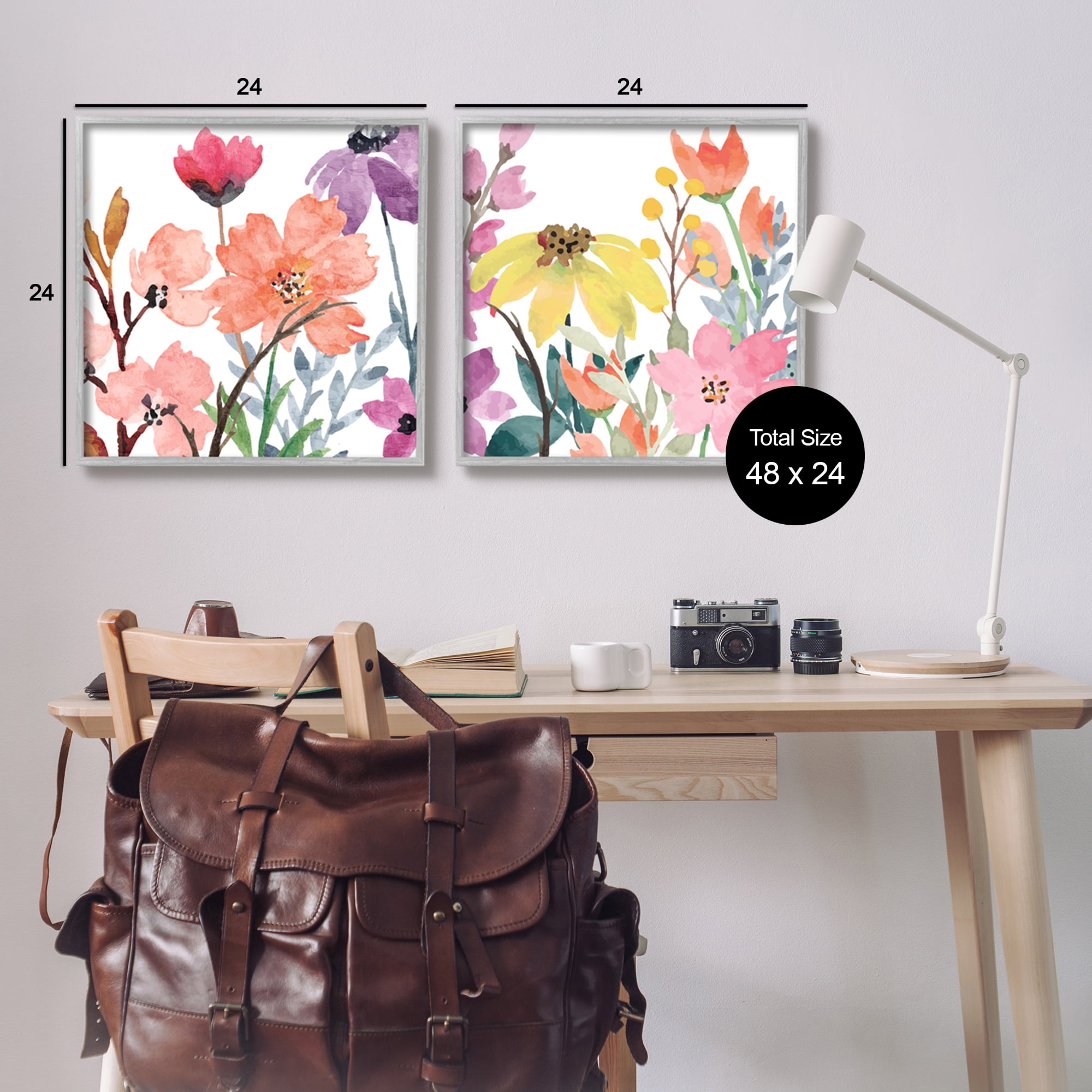 Stupell Industries Spring Florals on White Botanical & Floral Painting Gray Framed Art Print Wall Art, 24 x 24