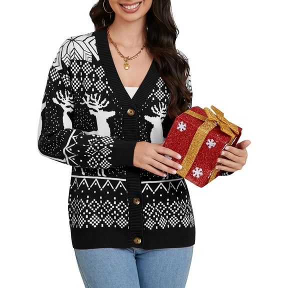 Yesfashion Womens Christmas Casual Lightweight Long Sleeve Open Front Cardigan Sweaters
