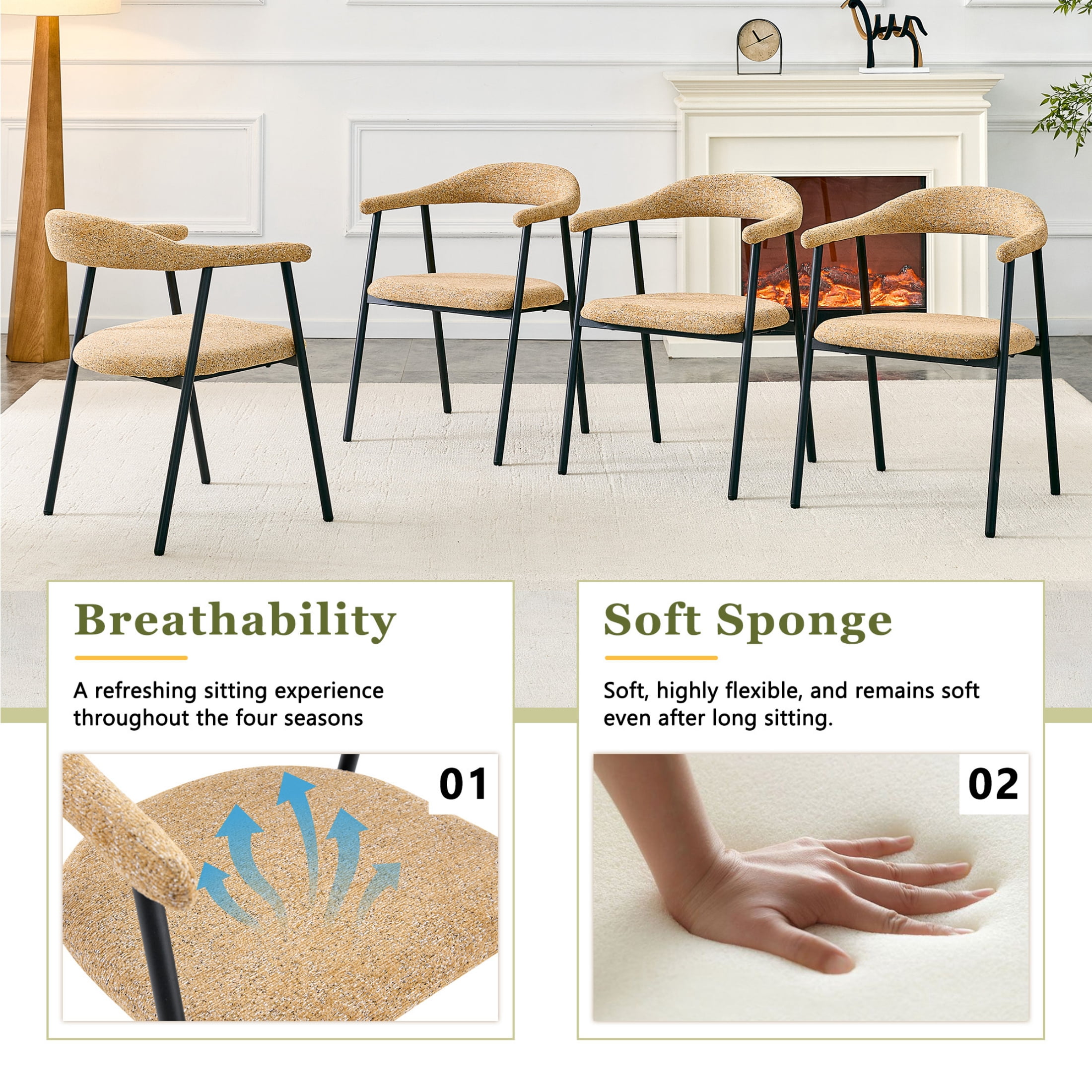 Vinform Upholstered Dining Chairs Set of 4, Fabric Dining Room Chairs, Light Khaki