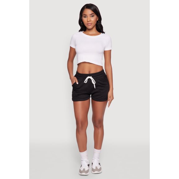 Womens Chic Drawstring High Waisted Sweatshorts with Fixed Cuffs