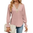thumbnail image 3 of Xuanfei Women Lace V Neck Long Sleeve Jacquard Solid Color Top, 3 of 7