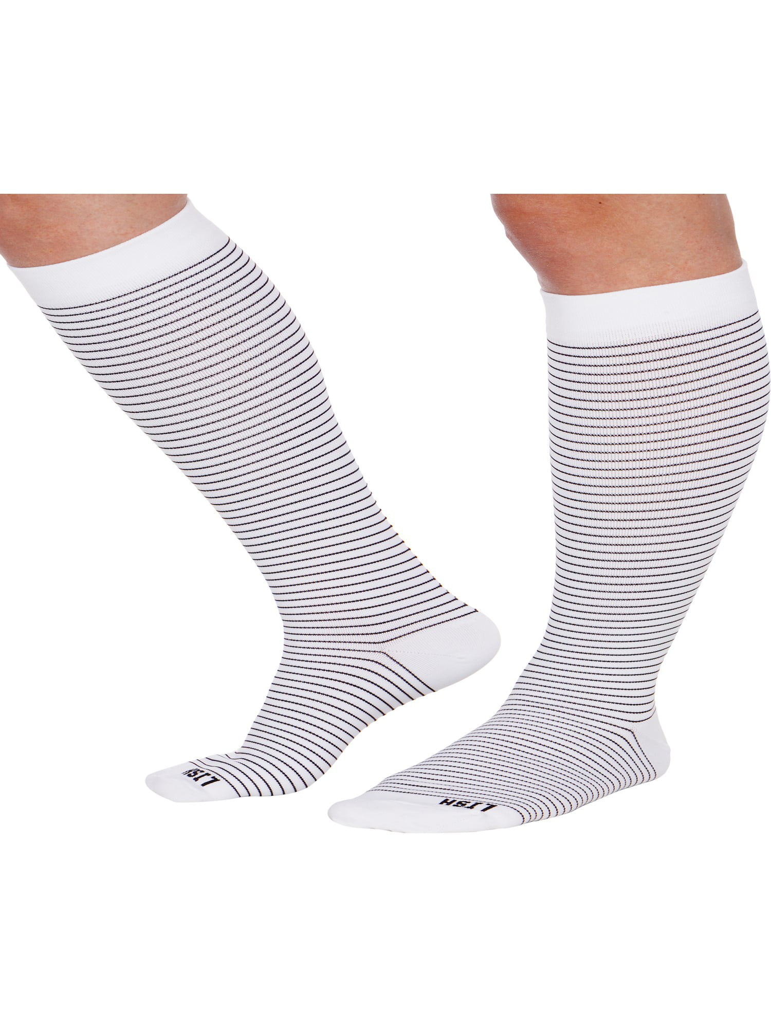 LISH Skinny Stripe Wide Calf Compression Socks Graduated 15-25 mmHg Knee High Striped Plus Size Support Stockings