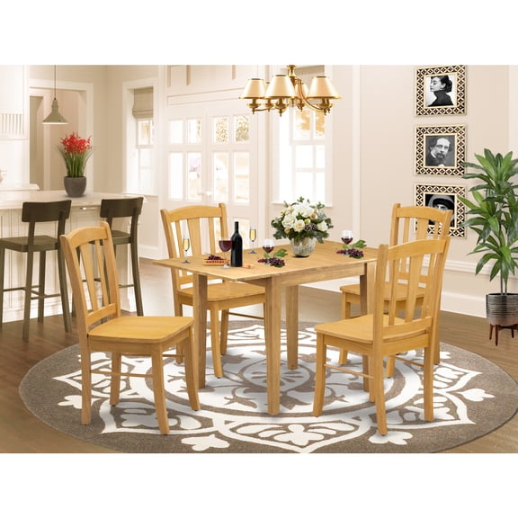 Modern Dining Table Set 5 Piece - Kitchen Table with 4 Chairs - Solid Wood - Oak Finish - Chic Design