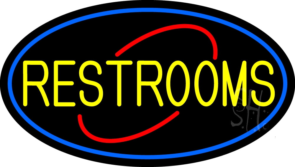 Decorative Restrooms Oval With Blue Border LED Neon Sign 20 x 37 ...
