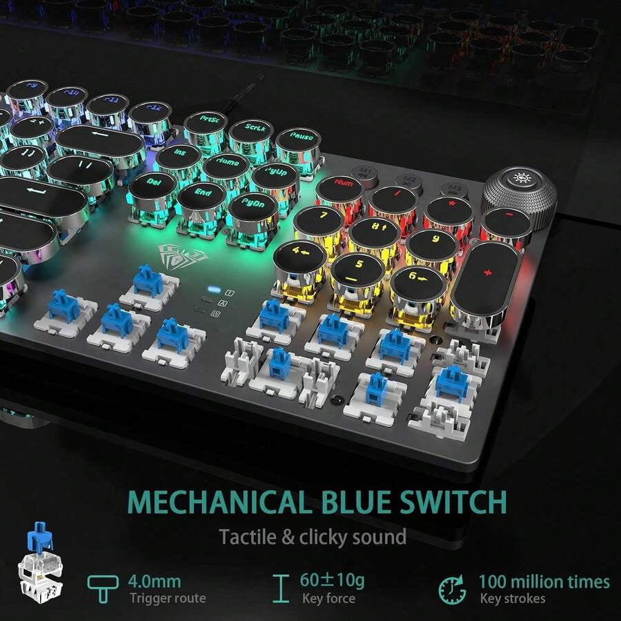 Retro Punk Mechanical Keyboard, RGB Backlight, Full Anti-Ghosting, Multifunctional Knob For Office & Gaming