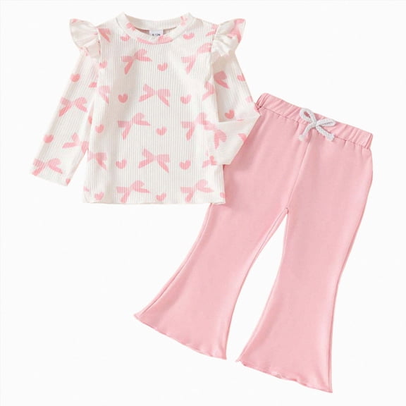 TOWED22 Infant Kids Toddler Girl Outfits Clothing 2pcs Long Sleeve Crewneck Tee and Relaxed Pants Set Print Clothes(Pink,2-3 Y)