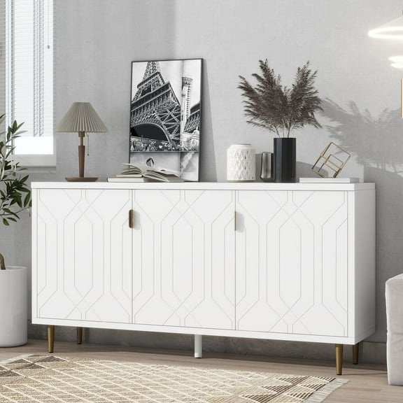 Harper & Bright Designs Modern Elegant 3 Door Sideboard with Adjustable Shelves, Buffet Cabinet for Dining Room Living Room Hallway, White