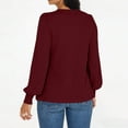 thumbnail image 5 of Lenpel Women's Long Sleeve Tops Trendy Crew Neck Side Button Pleated Textured T Shirts Casual Loose Blouses(Wine,X-Large), 5 of 5