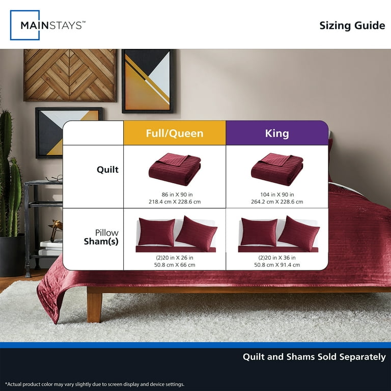 Mainstays Soft Velvet Quilt, Full/Queen, Luscious Merlot Red, Soft