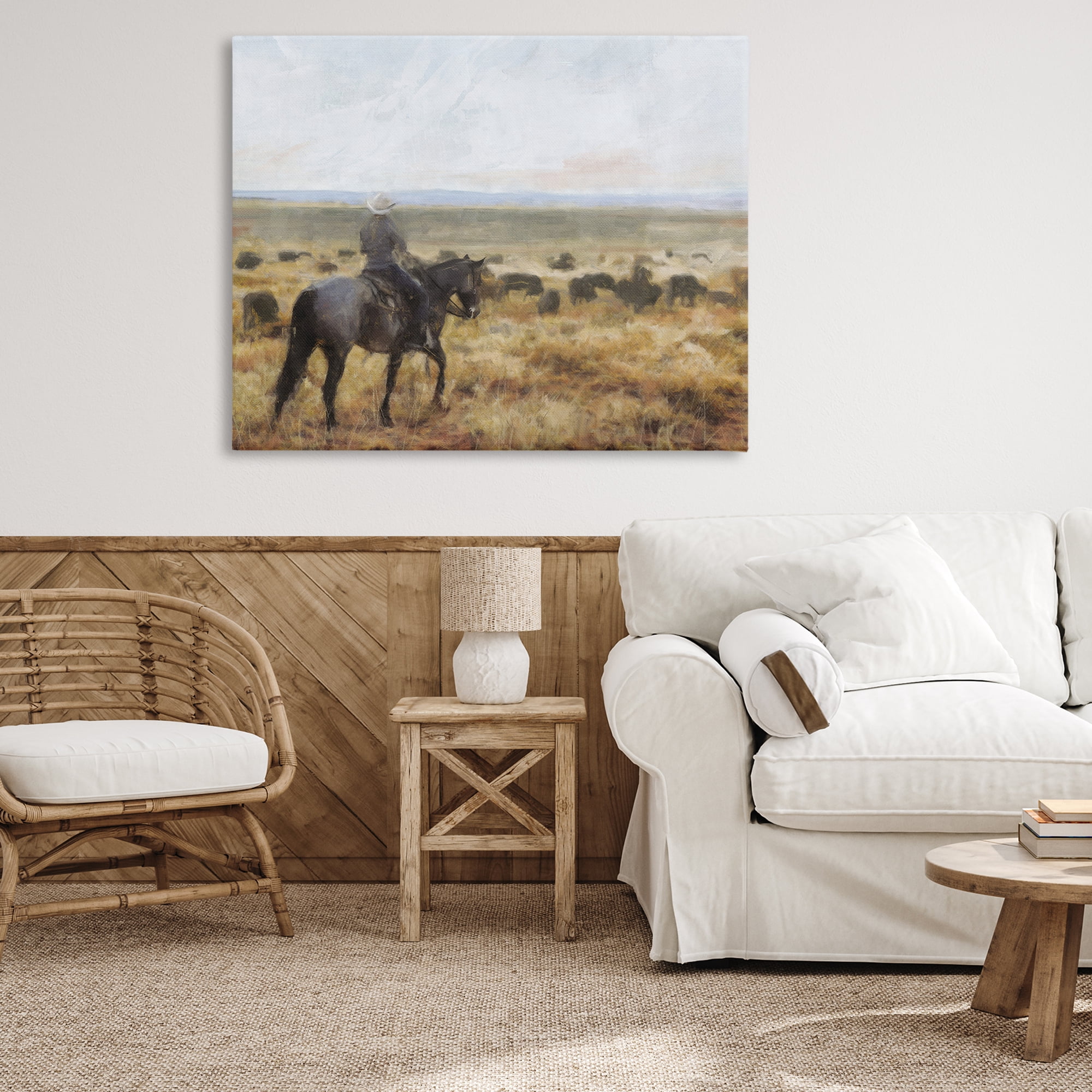 Stupell Industries On The Range Cowboy Landscape Painting Gallery Wrapped Canvas Art Print Wall Art, 48 x 36