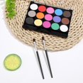 thumbnail image 2 of Paleta de maquillaje infantil de 15 colores, 2 bolígrafos + 4 plantillas, set de pintura facial para niños, para fiestas infantiles, 2 of 5