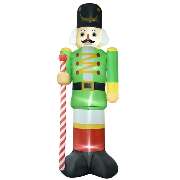 Outsunny 11.8' Christmas Inflatables Green Walnut Soldier with White Led Lights,Blow-Up Outdoor Christmas Decorations for Lawn Garden Party,Green Polyester Household Supplies Décor Accessories