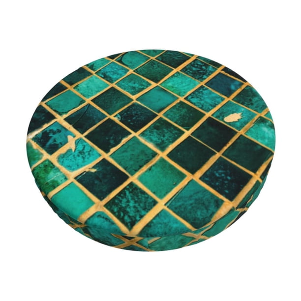 Disketp Green Mosaic Glass Funda Redonda para Taburete, Funda de Cojín para Silla de Bar Suave y Elástica-14 inch