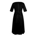 thumbnail image 5 of Nisorays Women's A Line Self Tie Waist Maxi Dress Round Neck 3/4 Sleeve High Waist Plus Size Swing Flare Long Dresses Black 2XL, 5 of 5