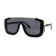 thumbnail image 1 of Womens Semi Rimless Flat Top Thick Plastic Shield Sunglasses Black Gold Black, 1 of 4