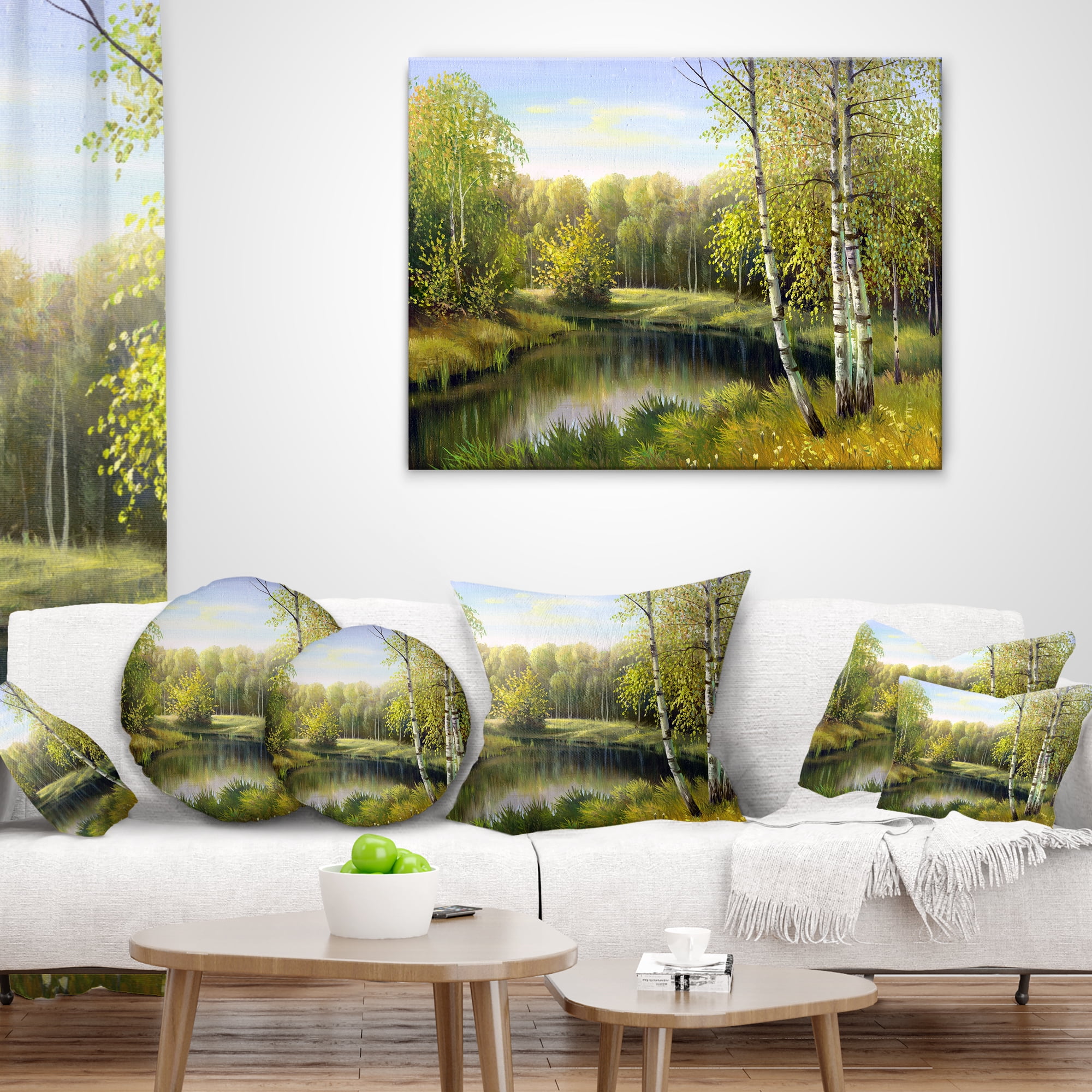 Designart Quiet Autumn River - Landscape Printed Throw Pillow - 16x16