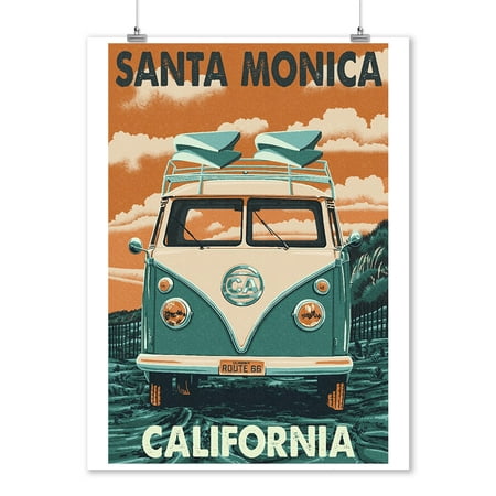 Santa Monica, California - Route 66 - Camper Van - Lantern Press Artwork (9x12 Art Print, Wall Decor Travel (Best Vpn Router For Home)