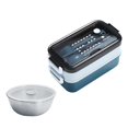 thumbnail image 1 of 1 contenedor de almuerzo tipo bento apilable con utensilios para meriendas. azul con tazón de sopa, 1 of 9