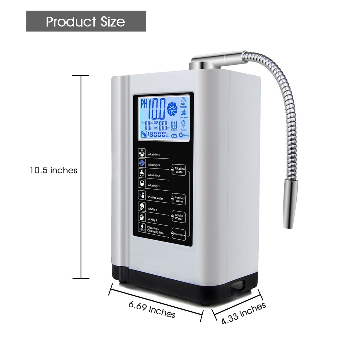 Alka Water Ionizer, Water Purifier Machine PH 3.5-10.5 Alkaline Acid Water Machine, up to -500mV ORP, 8000 Liters per filter,7 Water Settings, Auto-cleaning,Intelligent Voice White)