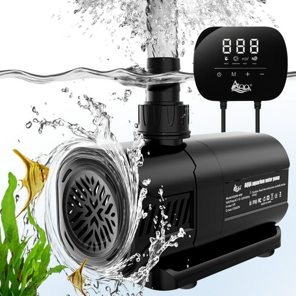 AQQA Aquarium Water Pump,Controllable Return Pump with LCD Display,Constant Flow Mode+Wave Making Mode+Feeding Mode,Submersible and Inline Sump Pump Pond Pump for Freshwater Saltwater