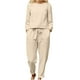 thumbnail image 2 of ICHUANYI Clearance 2PC Fashion Woman Solid Long Sleeve Blouse +Loose Pants Sets(Beige, XL) ICHUANYI WER2023080812099, 2 of 6