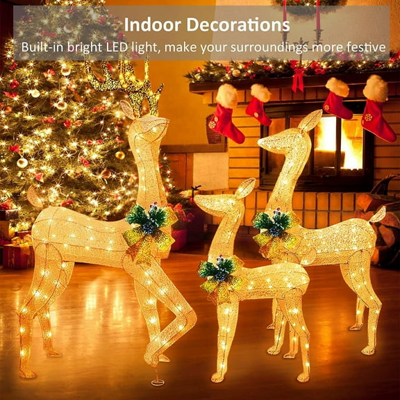 3-Piece Christmas Reindeer Lights Decoration Set, Outdoor LED Deer Family with Warm White Lights & Garden Stakes, Yard & Lawn Holiday Display