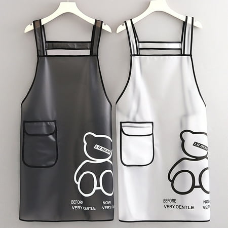 

Chicmine Unisex Apron Pocket Design Wipe Clean Translucent Anti Stain Waterproof Oilproof Kitchen Chef Apron for Dining Room