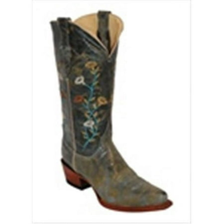 Ferrini 8106143095B Ladies Distressed Cowhide Teal V Toe Boots, 9.5B