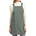 thumbnail image 2 of Elezay Slim Cross Back Cooking Cotton Linen Apron No Tie Cozy X Shape Pinafore for Kitchen Baking Gardening Painting Green M, 2 of 6