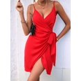 thumbnail image 4 of Jaimenalin Womens V Neck Tie Front Sleeveless Halter Midi Dress Fashion Summer Casual Party Outfit Red XL, 4 of 9