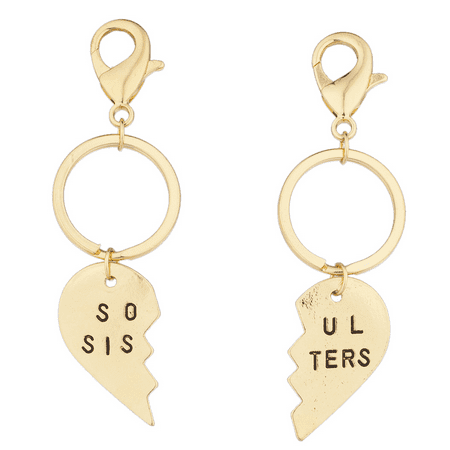 Lux Accessories Goldtone Soul Sisters BFF Best Friends Novelty Keychain Set