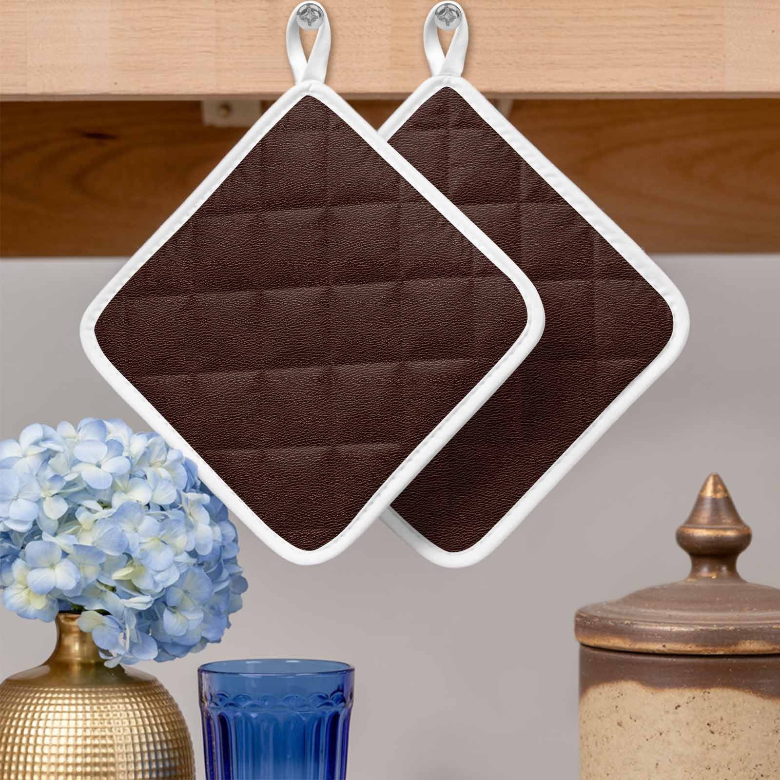 Solid Brown Pot Holders for Kitchen Heatproof Potholder, 5 Pack Vintage Minimalism Abstract Denim Pattern Hot Pads Multipurpose Oven Pads Cloth Potholders Trivet for Cooking Baking