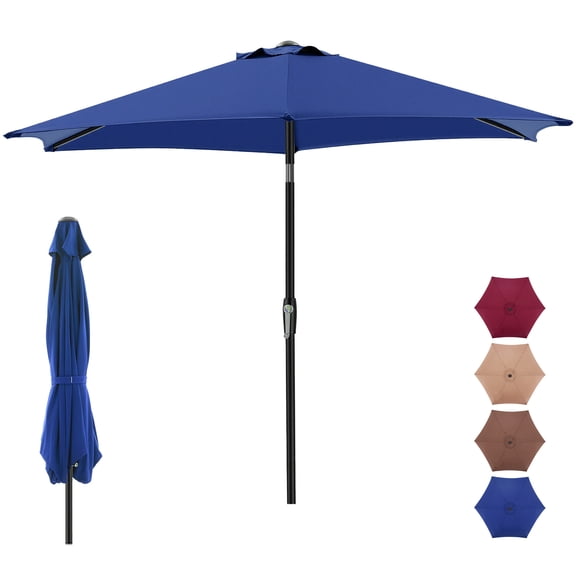 edx 7.5' Outdoor Patio Umbrella, Outdoor Table Umbrella, Yard Umbrella, Market Umbrella with 8 Sturdy Ribs, Push Button Tilt and Crank, Navy Blue