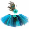 thumbnail image 2 of Falda de tul de pavo real para niñas, disfraz de animal para fiesta de Halloween, tutú para niñas pequeñas, plumas de flores, minifaldas de tul mullidas para niños, 2 of 5