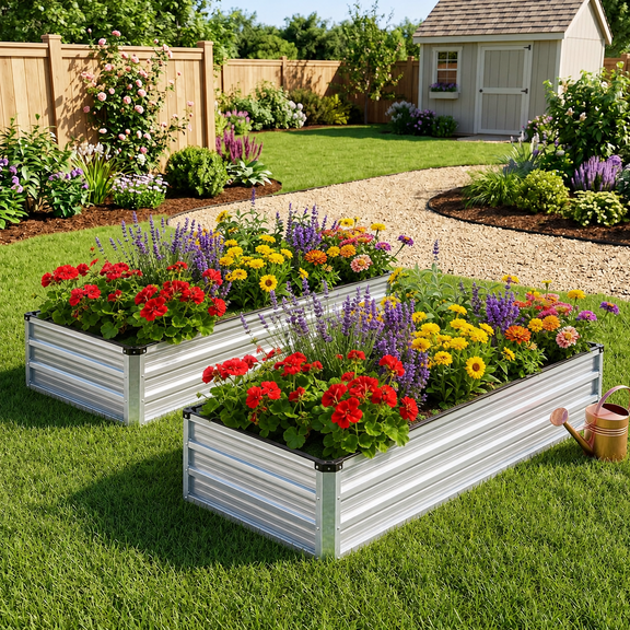 LIFERECORD 2 pcs Metal Raised Garden Bed - 6x3x1ft Galvanized Steel Planter Boxes for Vegetables, Flowers & Herbs, Outdoor Gardening Set