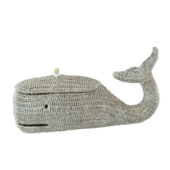 Desert Fields Bankuan Rope Whale Shaped Box with Lid, 24.5" x 13", Grey