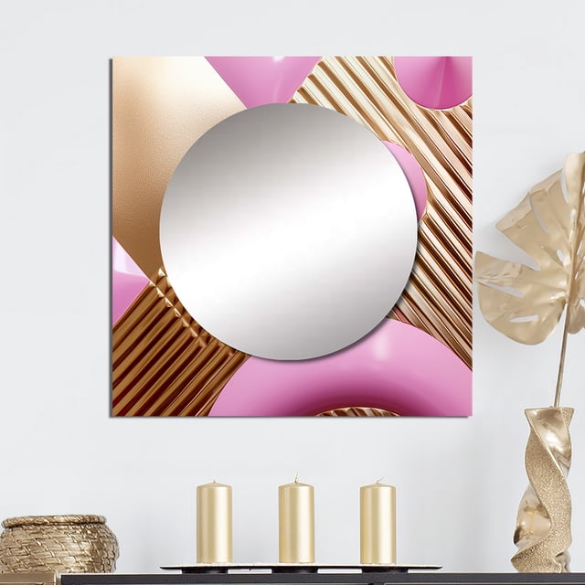Designart "Gilded Chaos Patterns In Gold And Blush" Modern Geometric Square Mirror Wall Decor Modern - Large Gold Square Bathroom Mirror - Square Printed Wall Mirror Art