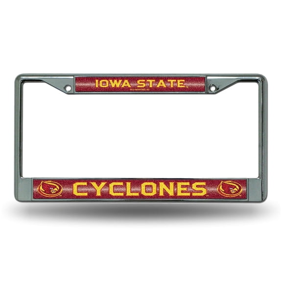 Iowa State NCAA Cyclones Standard Size Chrome License Plate Frame - It Sparkles! - Let's Go!