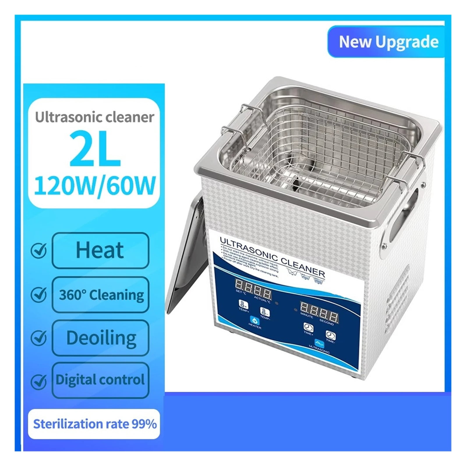 Digital Ultrasonic Cleaner 2L Heating Timer 40KHz Ultrasonic Bath Glasses Cleaning Appliances ,Convenient to Use